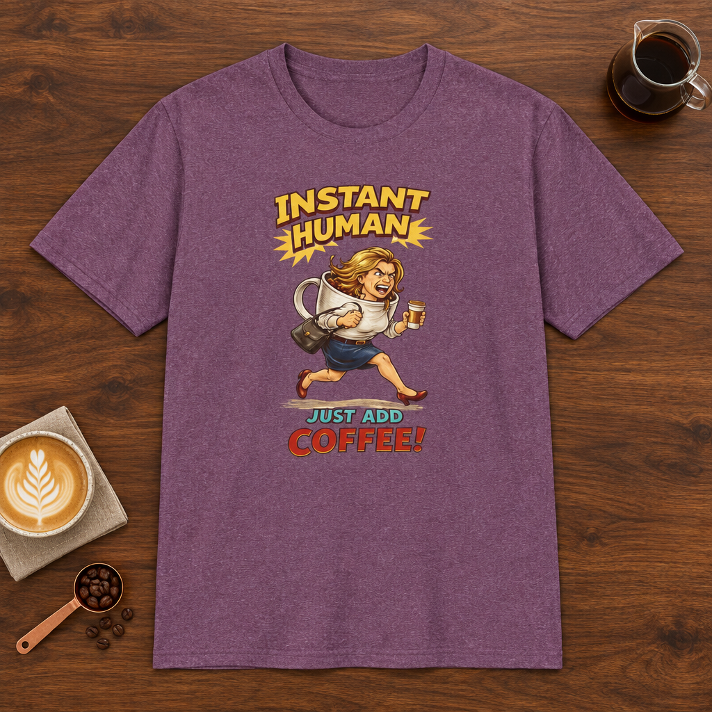 Instant Woman T-Shirt Heather Maroon coffee bar mockup