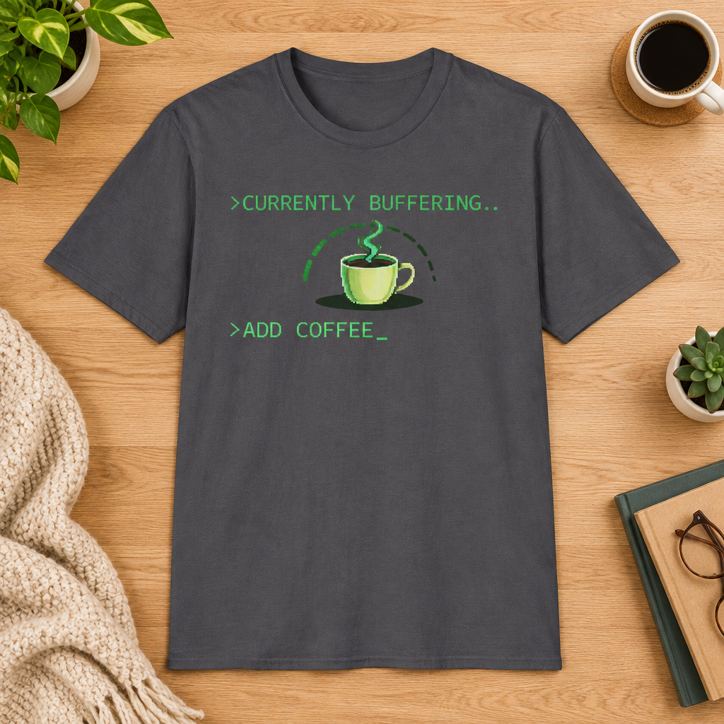 Currently Buffering T-Shirt in Dark Chocolate, lifestyle mockup