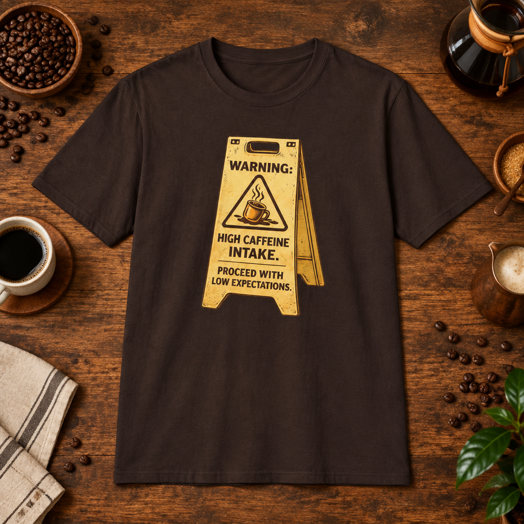 High Caffeine Intake T-Shirt Dark Chocolate short-sleeve coffee-bar flat lay