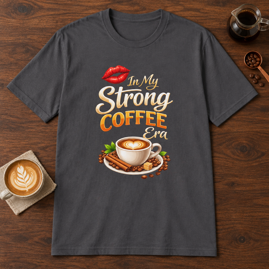 Strong Coffee Era T-Shirt Charcoal coffee bar mockup