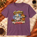 Coffee Fixes My Mood Sometimes T-Shirt in Indigo Blue, premium flat-lay mockup