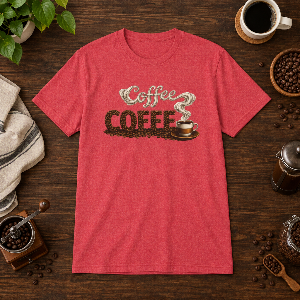 Coffee T-Shirt Heather Red coffee-bar flat lay