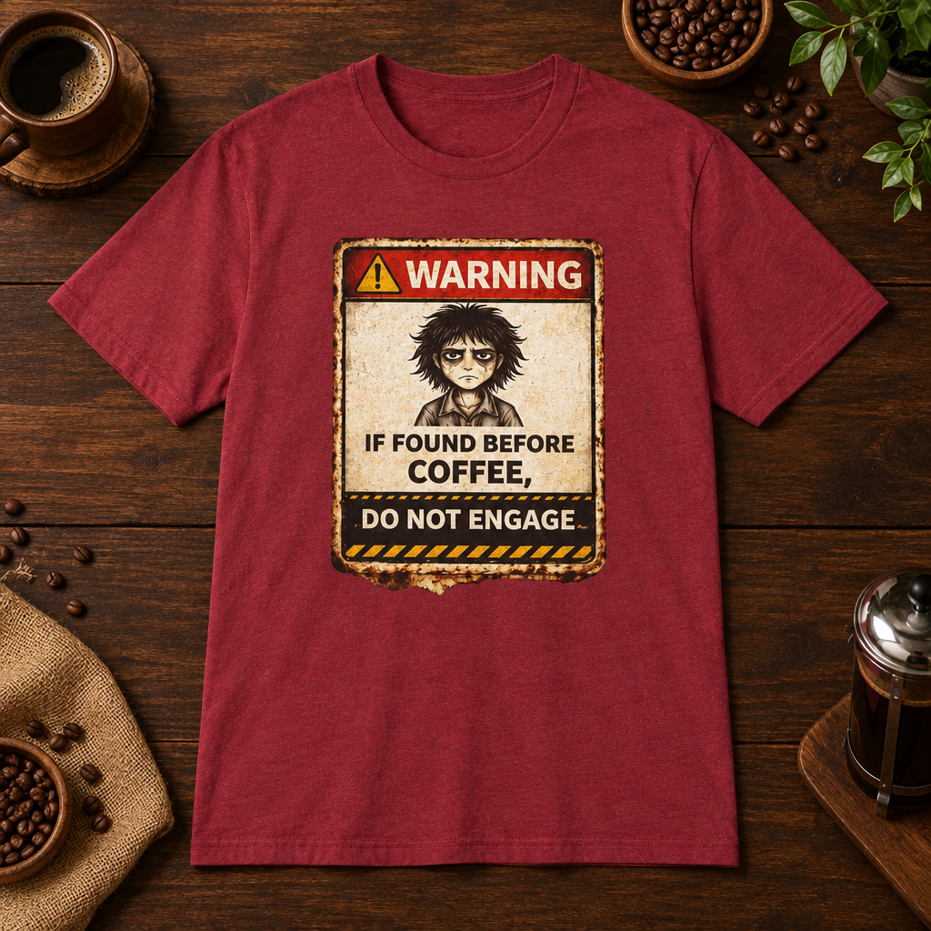 Warning T-Shirt Antique Cherry Red short-sleeve coffee-bar flat lay