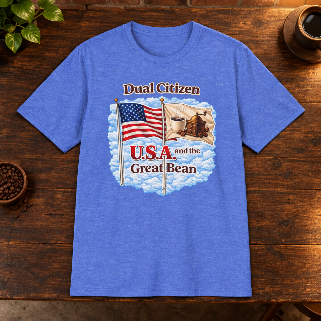 Dual Citizen T-Shirt Heather Royal close-fill short-sleeve coffee-bar flat lay