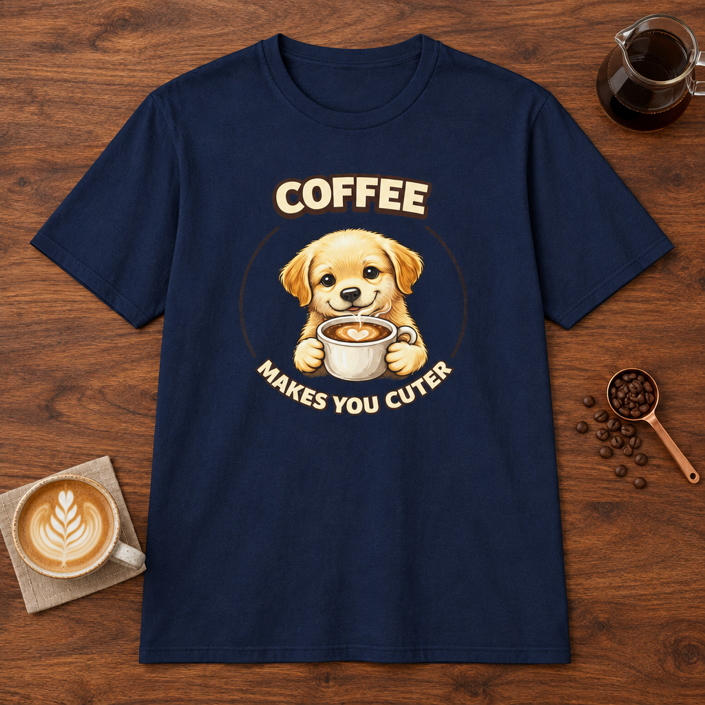 Coffee Makes You Cuter T-Shirt Navy coffee bar mockup