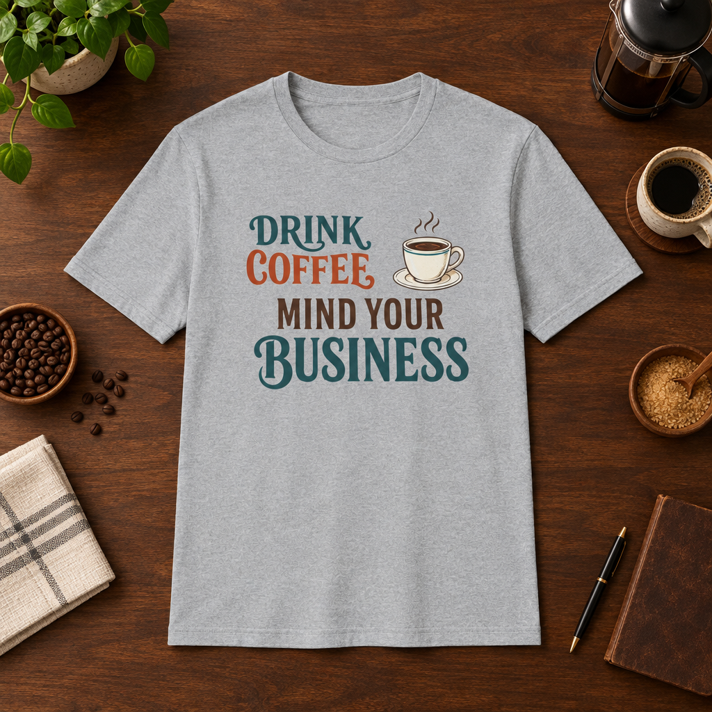 Mind Your Business T-Shirt Sport Grey coffee-bar flat lay