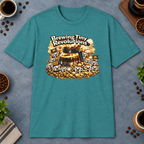 Brewing Tiny Revolutions T-Shirt in Heather Galapagos Blue, zoomed lifestyle mockup