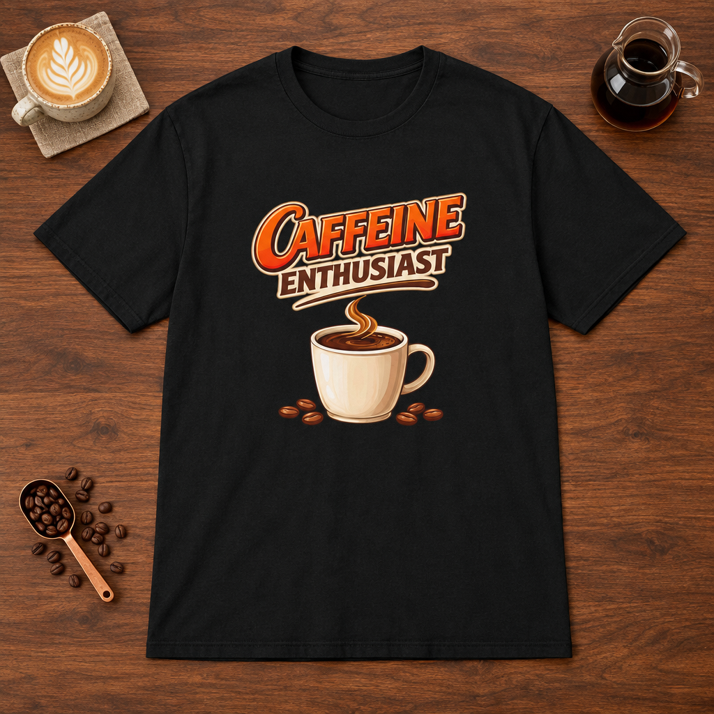 Caffeine Enthusiast - Cup T-Shirt Black coffee bar mockup