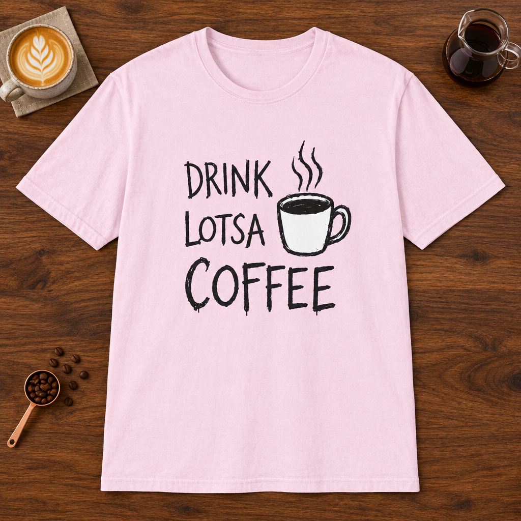 Drink Lotsa Coffee-Light T-Shirt Light Pink coffee bar mockup