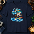 Coffee and Mild Panic T-Shirt in Indigo Blue, zoomed lifestyle mockup