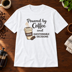 Powered by Coffee T-Shirt White coffee-bar flat lay