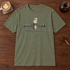 Productivity Sold Separately T-Shirt Heather Military Green coffee bar mockup