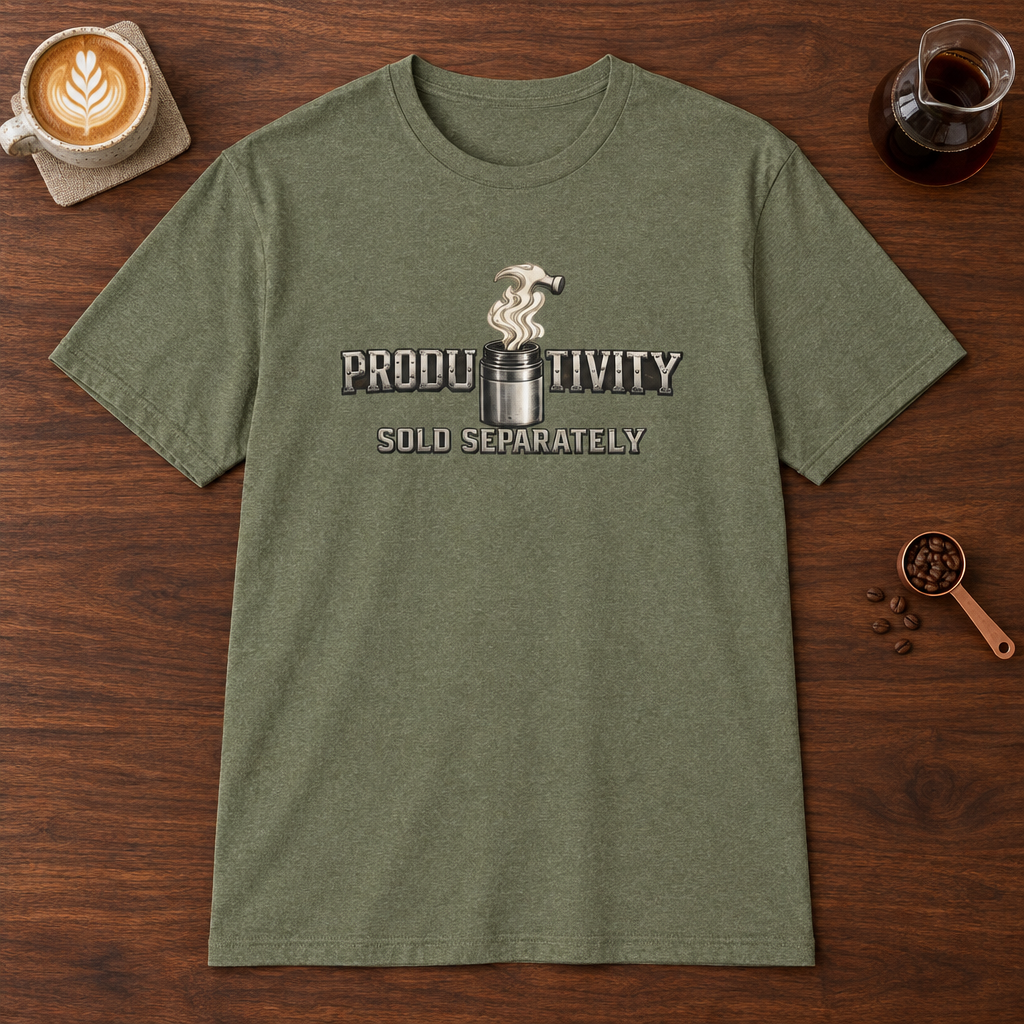 Productivity Sold Separately T-Shirt Heather Military Green coffee bar mockup