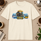 Chaos Managed by Coffee 2 T-Shirt in Natural, zoomed lifestyle mockup