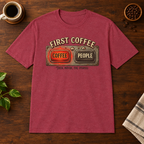 First Coffee Then T-Shirt Heather Cardinal preferred-size coffee-bar flat lay