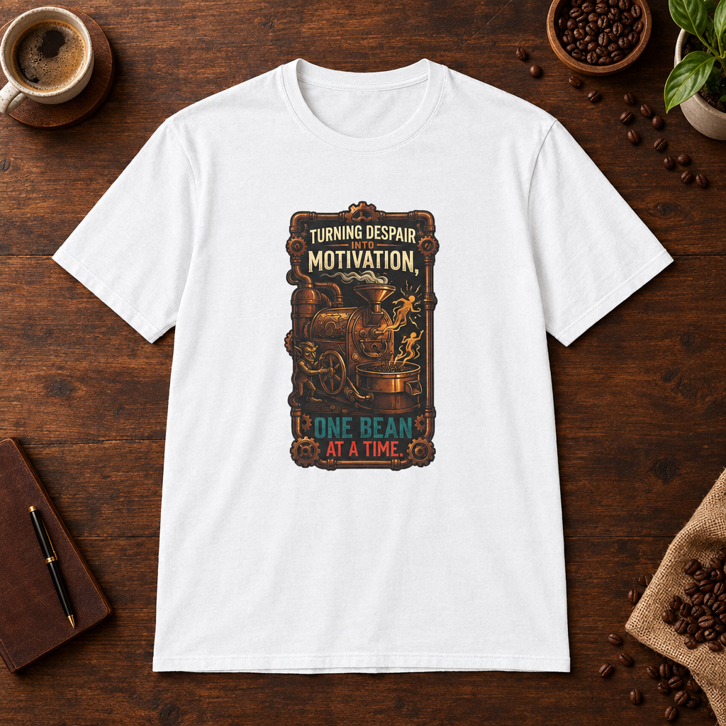 Motivation T-Shirt White short-sleeve coffee-bar flat lay