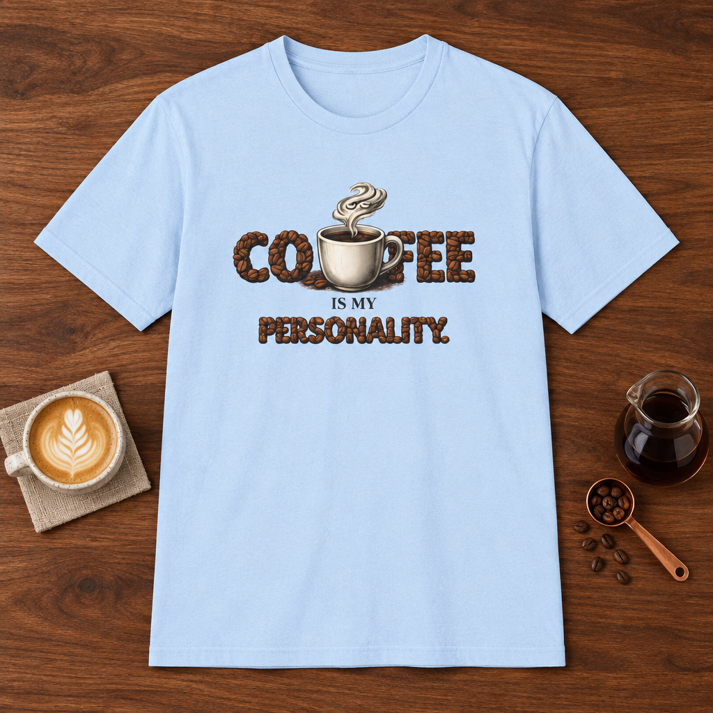 Coffee is My Personality T-Shirt Light Blue coffee bar mockup