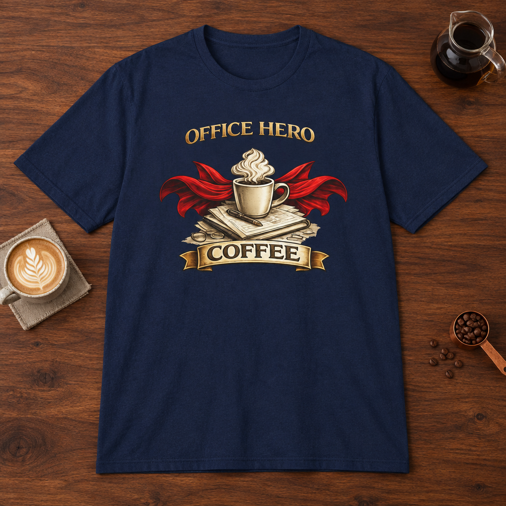 Office Hero Coffee T-Shirt Navy coffee bar mockup