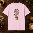 You Had Me at Coffee T-Shirt in Light Pink, coffee bar flat lay mockup