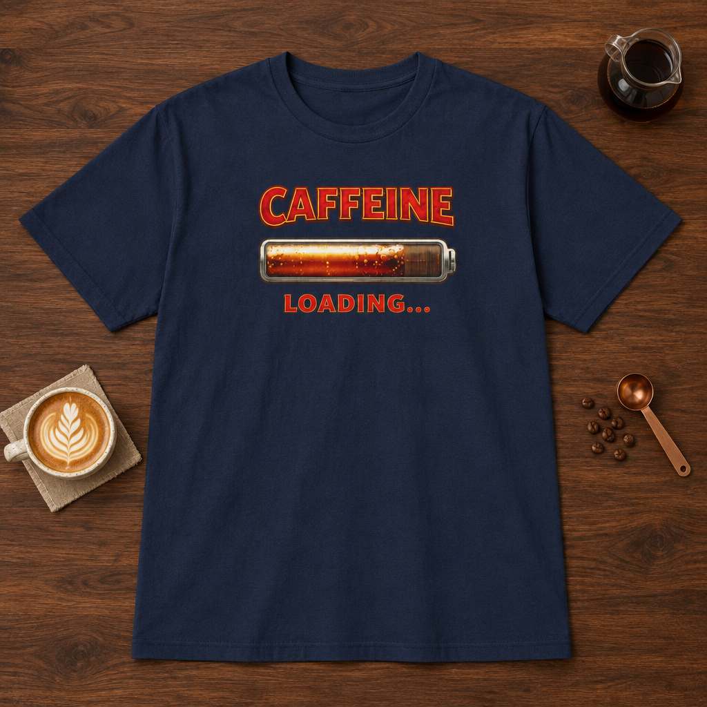 Caffeine Loading T-Shirt Navy coffee bar mockup