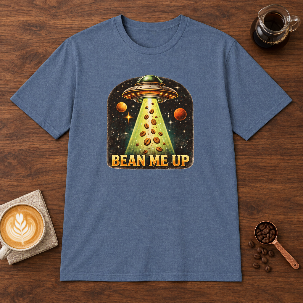 Bean Me Up T-Shirt Heather Indigo coffee bar mockup