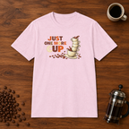 Just One More Cup T-Shirt Light Pink coffee-bar flat lay