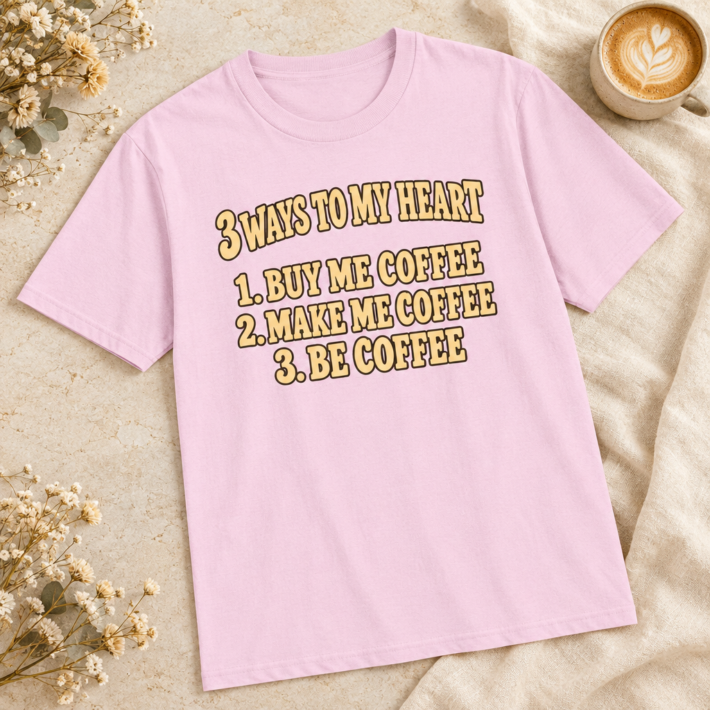 3 Ways to My Heart T-Shirt in Light Pink, premium flat-lay mockup