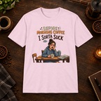 Before Morning Coffee T-Shirt in Light Pink, coffee bar flat lay mockup