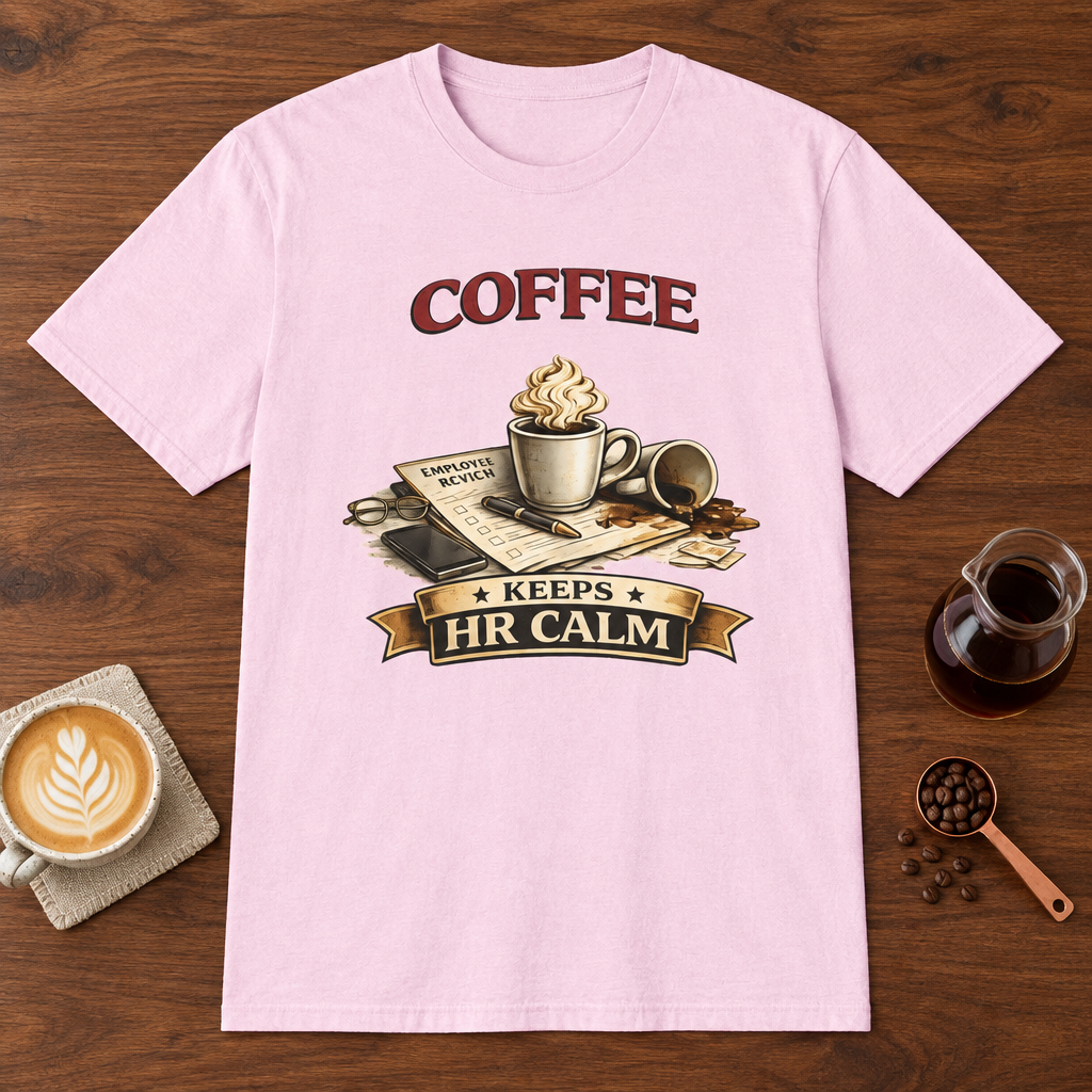Coffee Keeps HR Calm T-Shirt Light Pink coffee bar mockup
