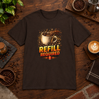 Refill Required T-Shirt Dark Chocolate close-fill short-sleeve coffee-bar flat lay