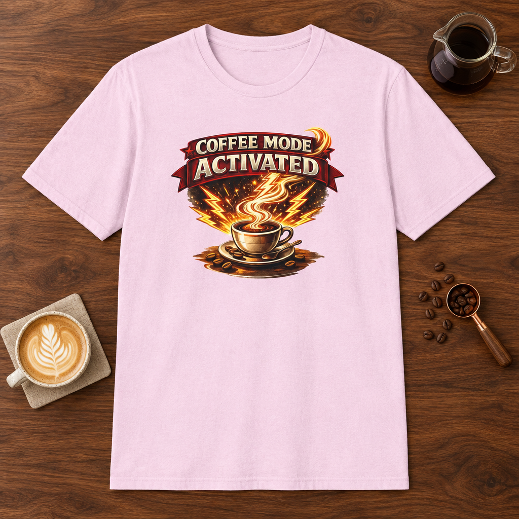 Coffee Mode Activated T-Shirt Light Pink coffee bar mockup