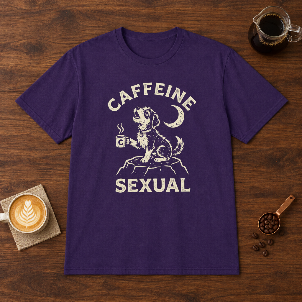 Caffeine Sexual T-Shirt Purple coffee bar mockup