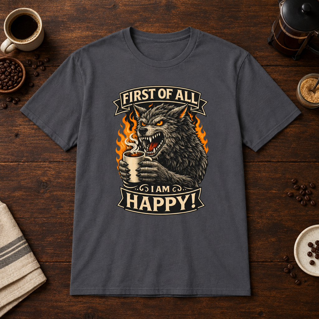 First Of All T-Shirt Charcoal coffee-bar flat lay