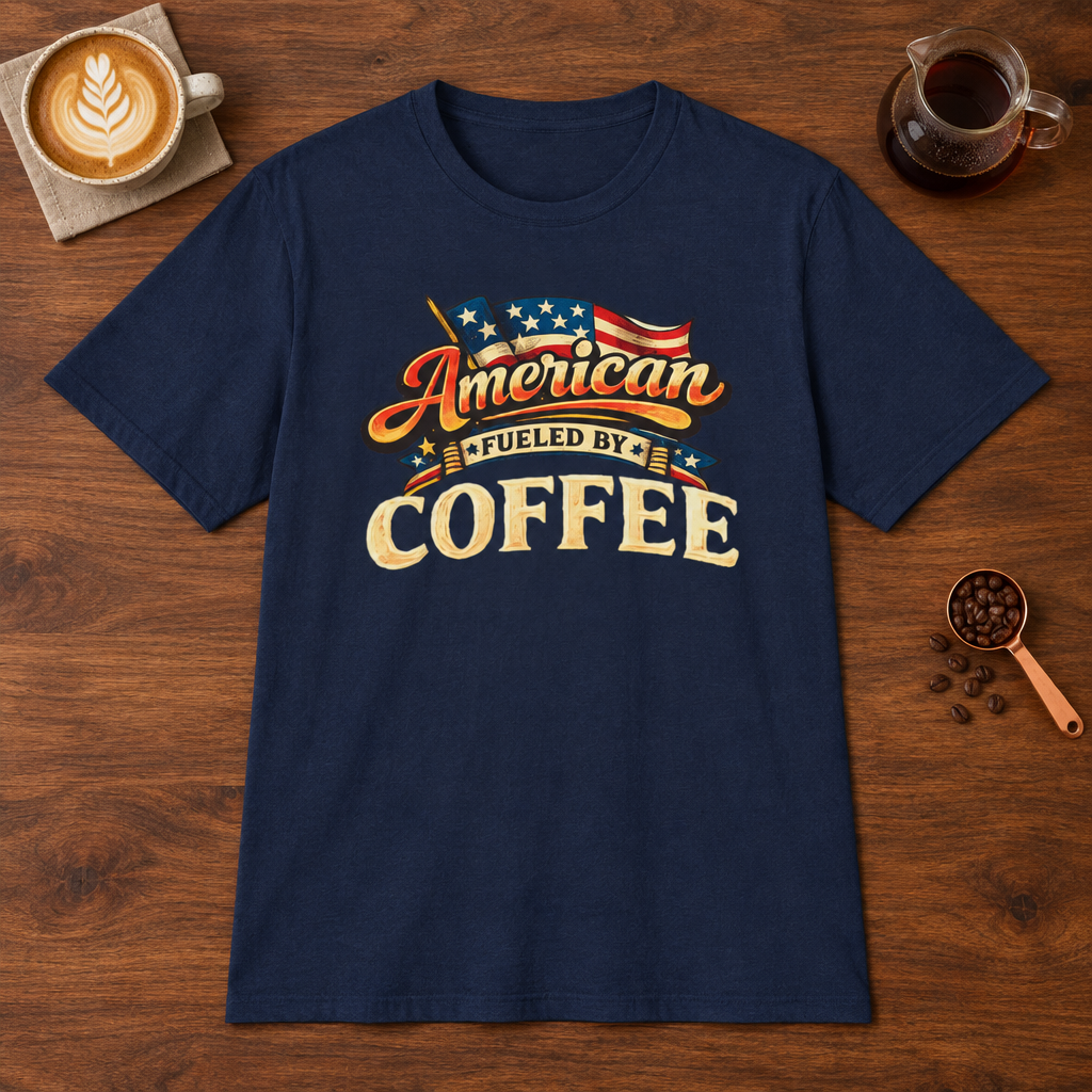 Fueled by Coffee T-Shirt Navy coffee bar mockup