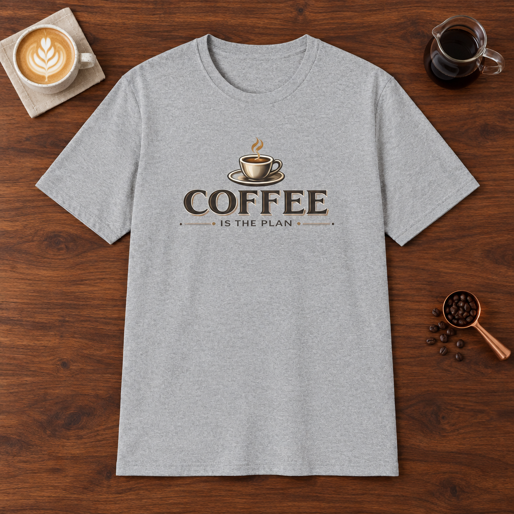 Coffee is the Plan T-Shirt Sport Grey coffee bar mockup