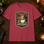 Coffee is My Safe Space T-Shirt in Heather Cardinal, zoomed lifestyle mockup