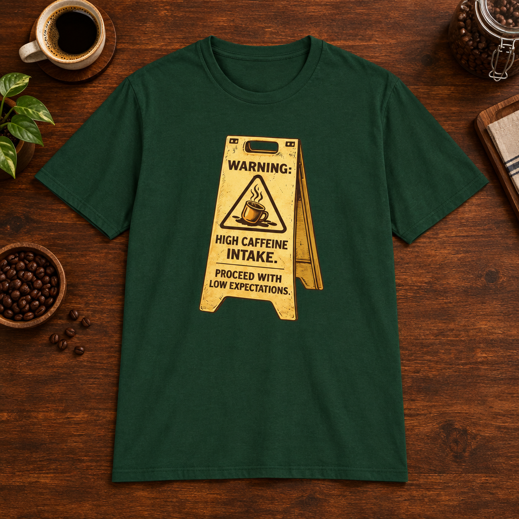 High Caffeine Intake T-Shirt Forest Green short-sleeve coffee-bar flat lay