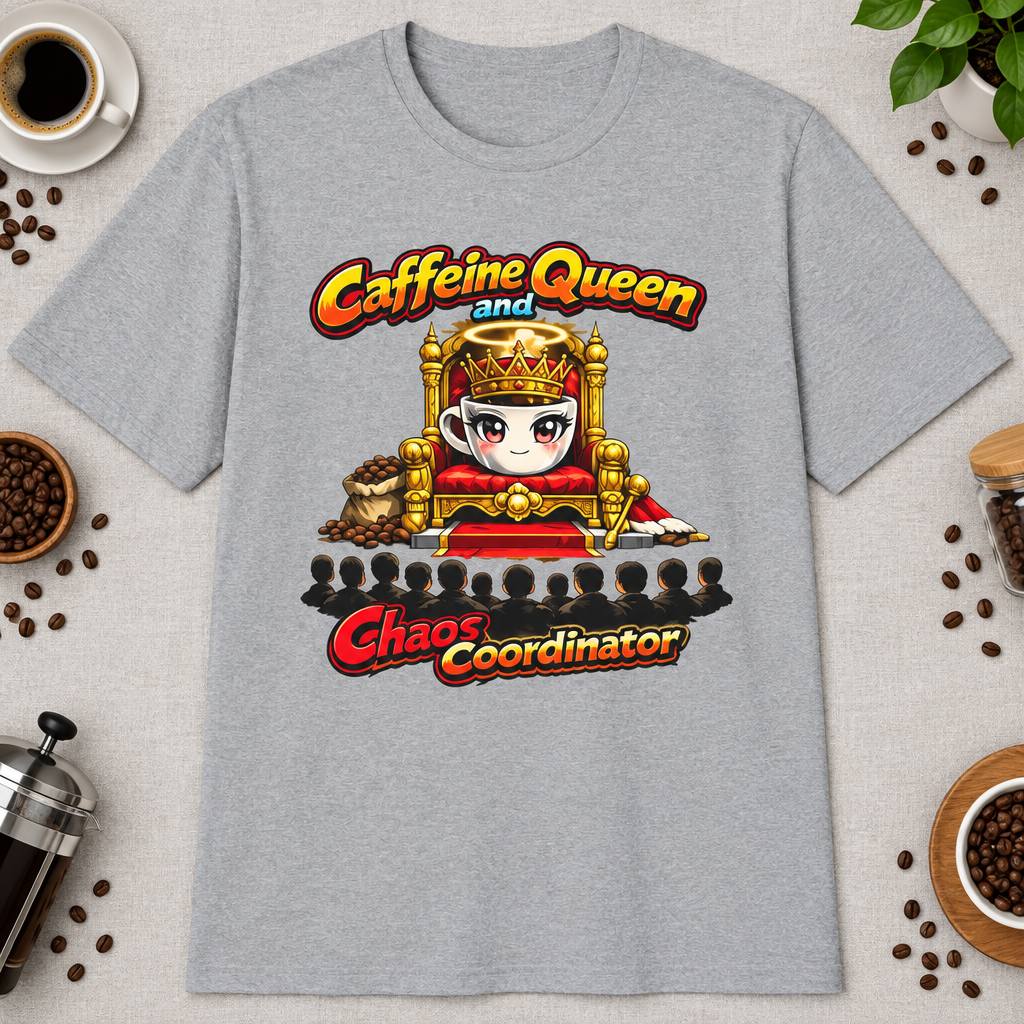 Caffeine Queen 2 T-Shirt in Light Blue, zoomed lifestyle mockup