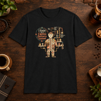 Coffee Delivery System T-Shirt in Black, coffee bar flat lay mockup