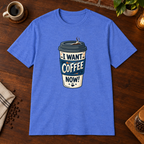 White Coffee Cup T-Shirt Heather Royal close-fill short-sleeve coffee-bar flat lay