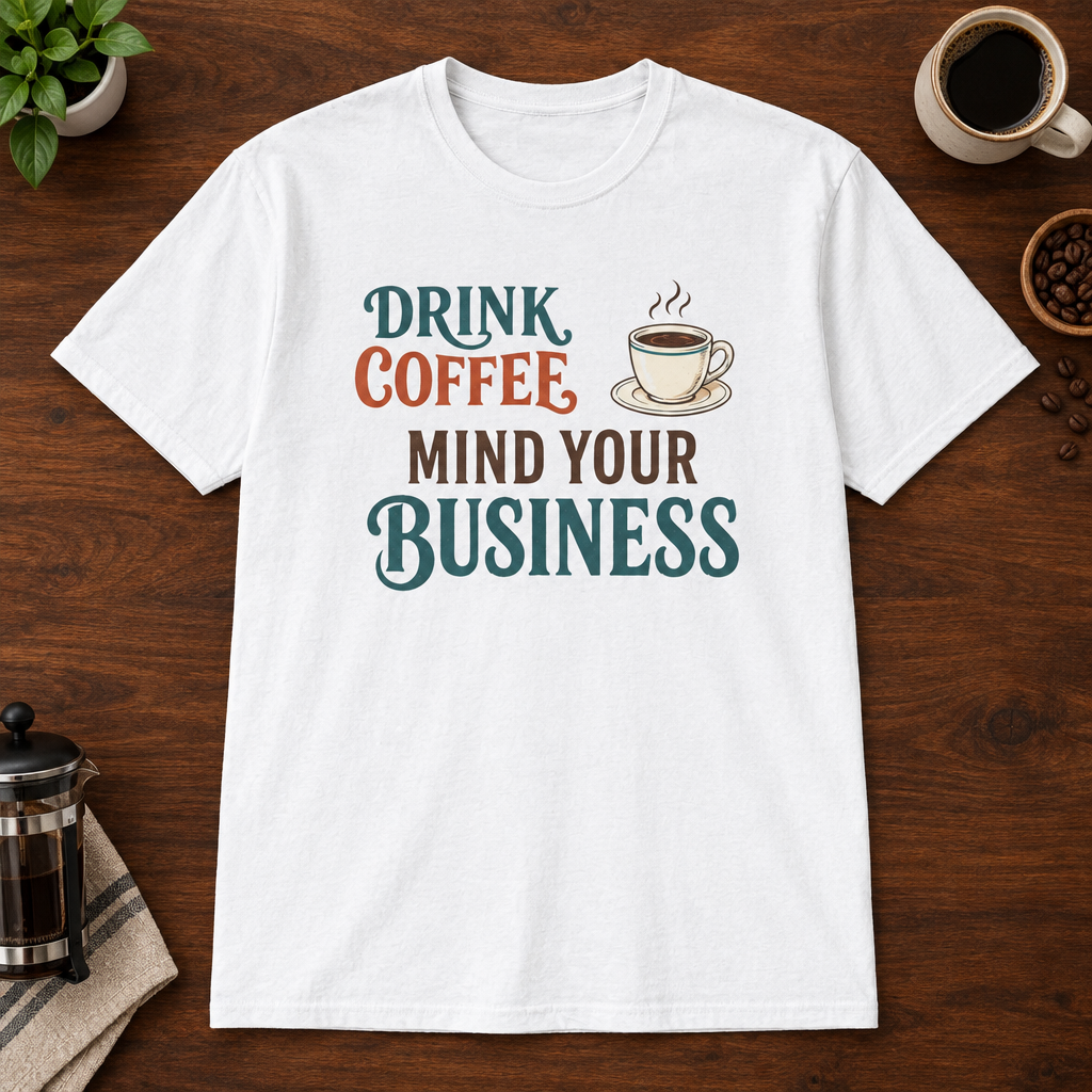 Mind Your Business T-Shirt White coffee-bar flat lay