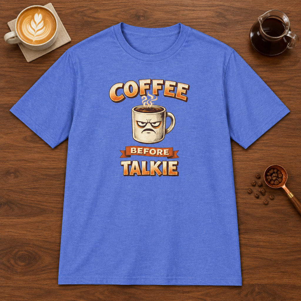 Coffee Before Talkie T-Shirt Heather Royal coffee bar mockup