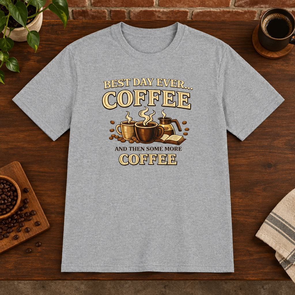 Best Day Ever T-Shirt Sport Grey close-fill short-sleeve coffee-bar flat lay