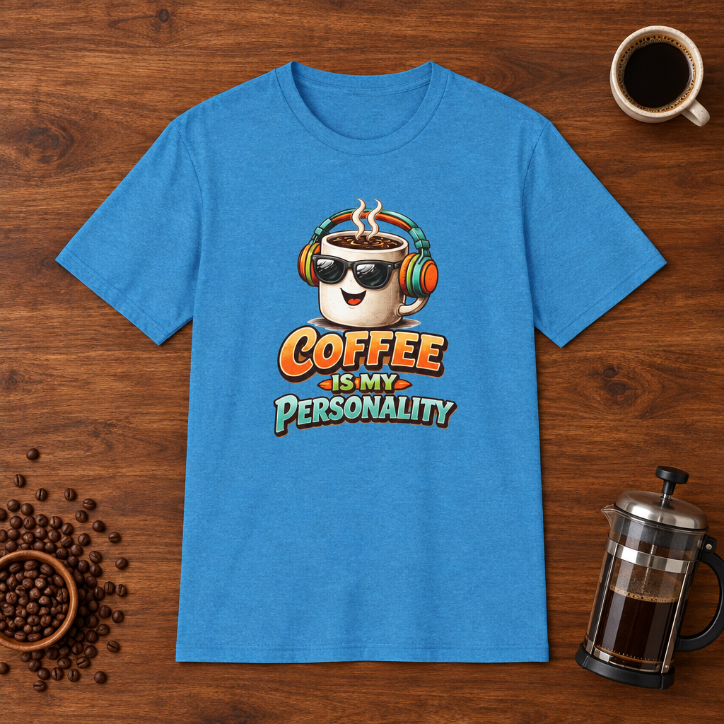 Coffee is My Personality 2 T-Shirt Heather Sapphire coffee-bar flat lay