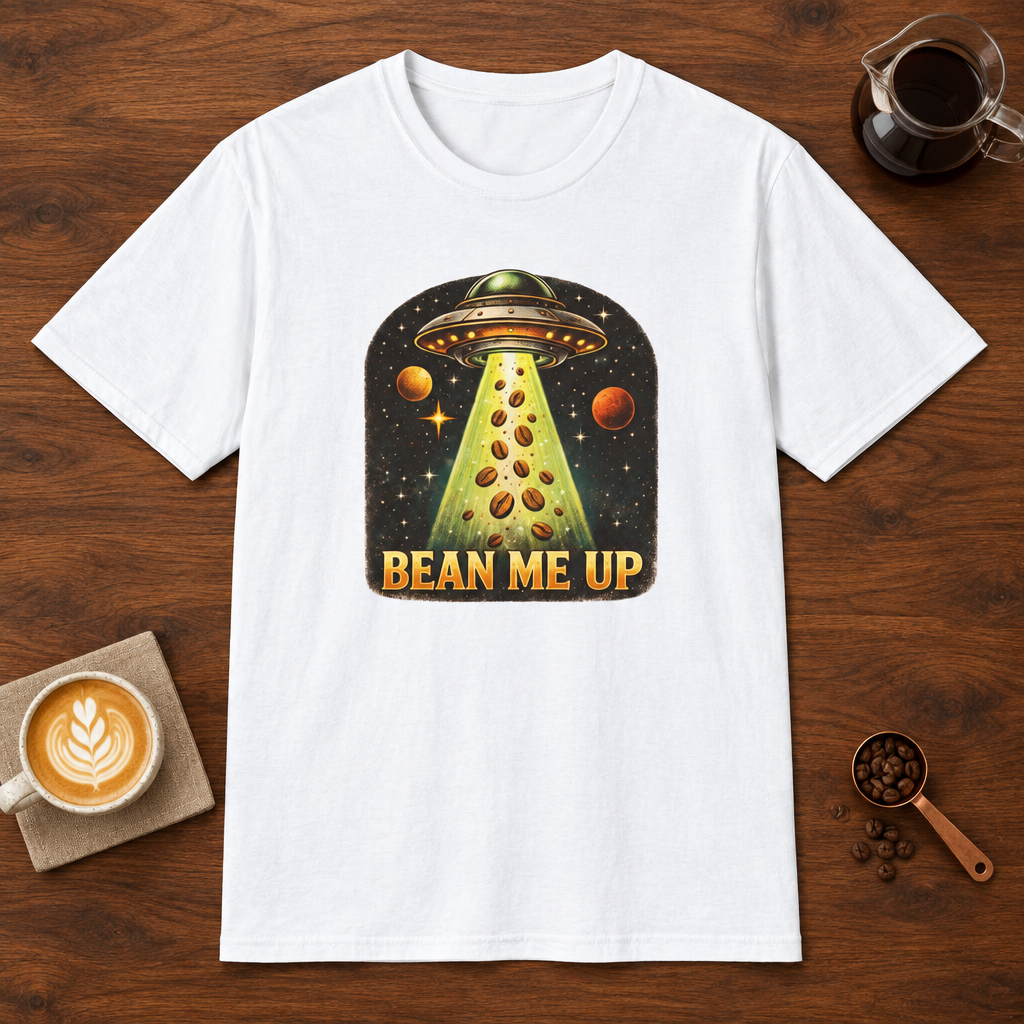 Bean Me Up T-Shirt White coffee bar mockup