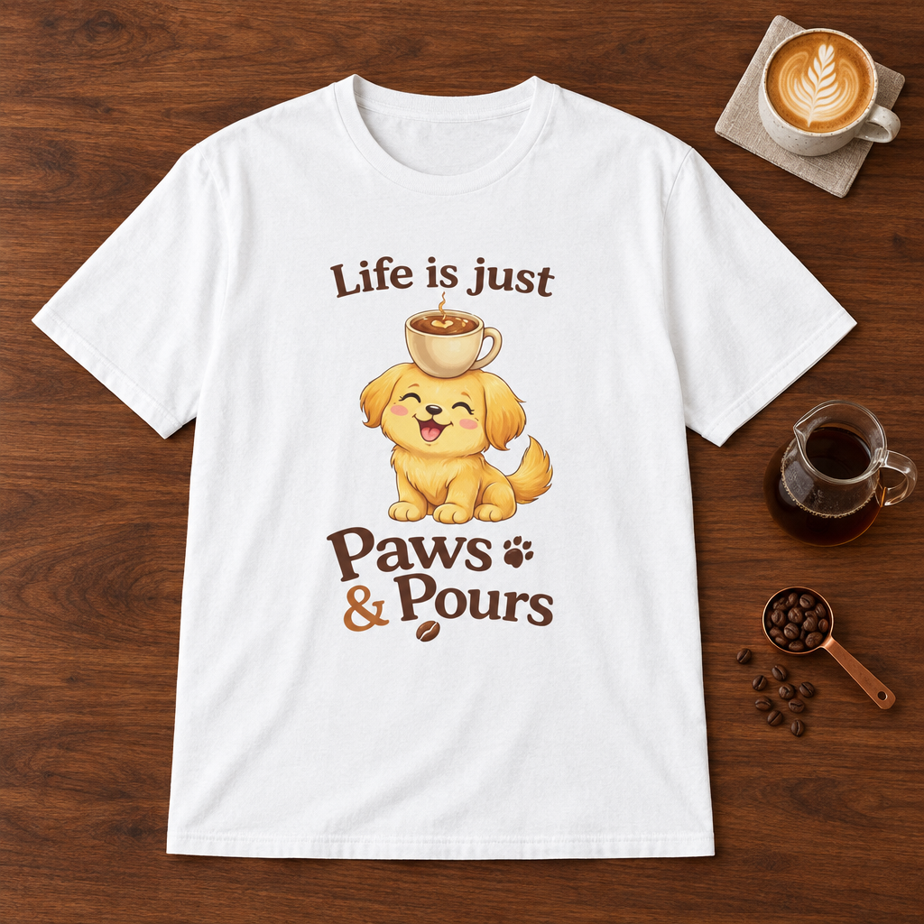 Paws & Pours T-Shirt White coffee bar mockup