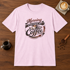 Morning Powered by Coffee T-Shirt Light Pink coffee bar mockup