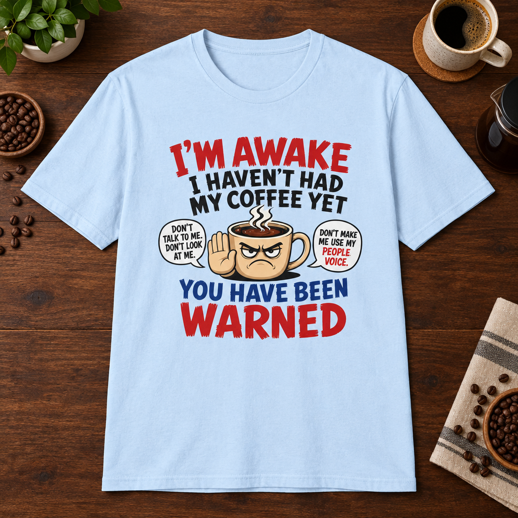 You Have Been Warned T-Shirt Light Blue short-sleeve coffee-bar flat lay