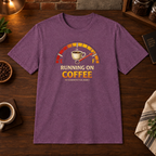 Running on Coffee T-Shirt Heather Maroon close-fill short-sleeve coffee-bar flat lay