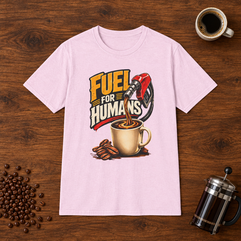 Fuel For Humans T-Shirt Light Pink coffee-bar flat lay